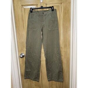 Life Is Good Pants Womens 4 Olive Green Wide Leg Pockets Cotton Slacks